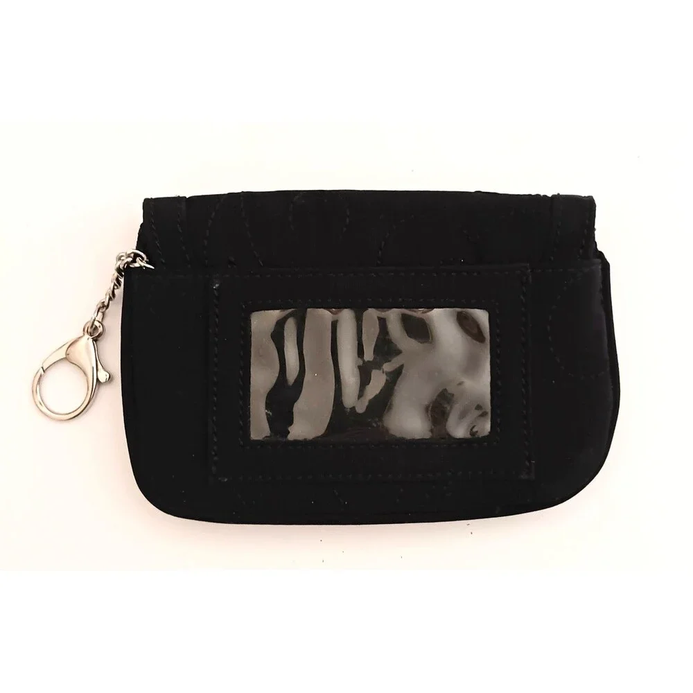 Vera Bradley Blk Quilt Microfiber ID Wallet w Keyring Silver Pushlock 6X4